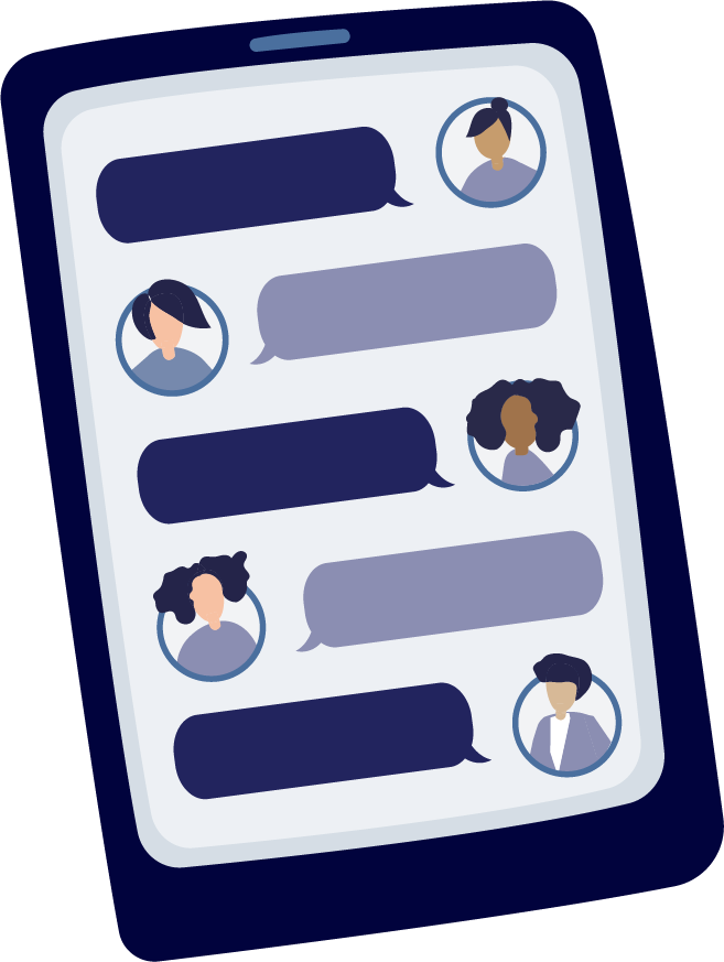 Illustration of a text method conversation between public health nurses on a phone screen